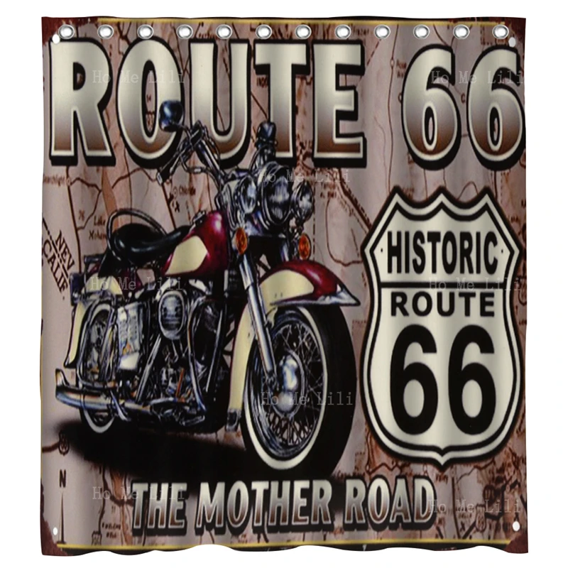 Metal Signs Cool Retro Red Motor Historic Route 66 The Mother Road Vintage Bord Shower Curtain By Ho Me Lili