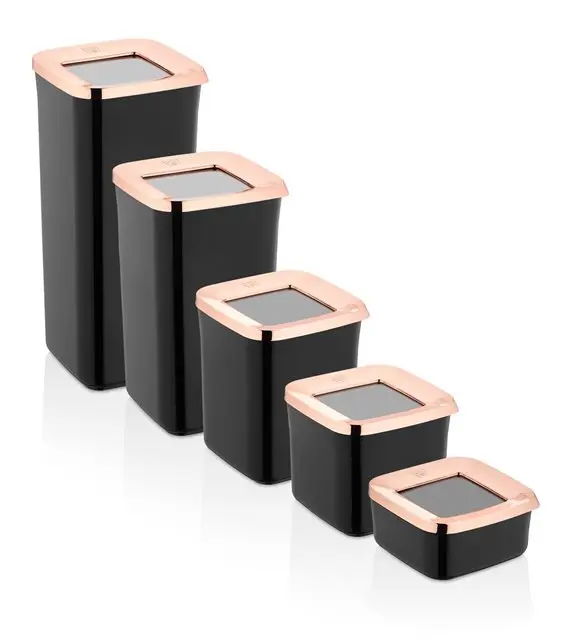 5 Pc High Quality Vacuum Airtight Black Copper Storage Box Food Set Organizer Kitchen & Pantry