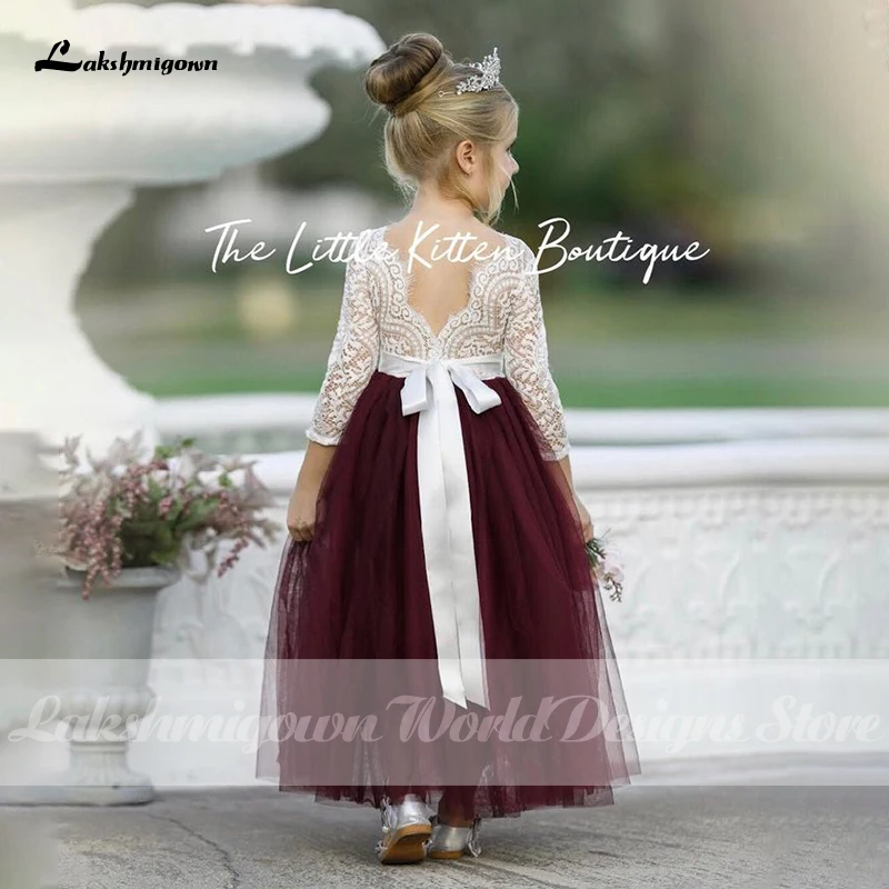 Lakshmigown boho Tulle Flower Girl Dresses Long Sleeve Scoop Neck Rustic Lace Flower Girl Dresses Custom Color Tulle Dresses