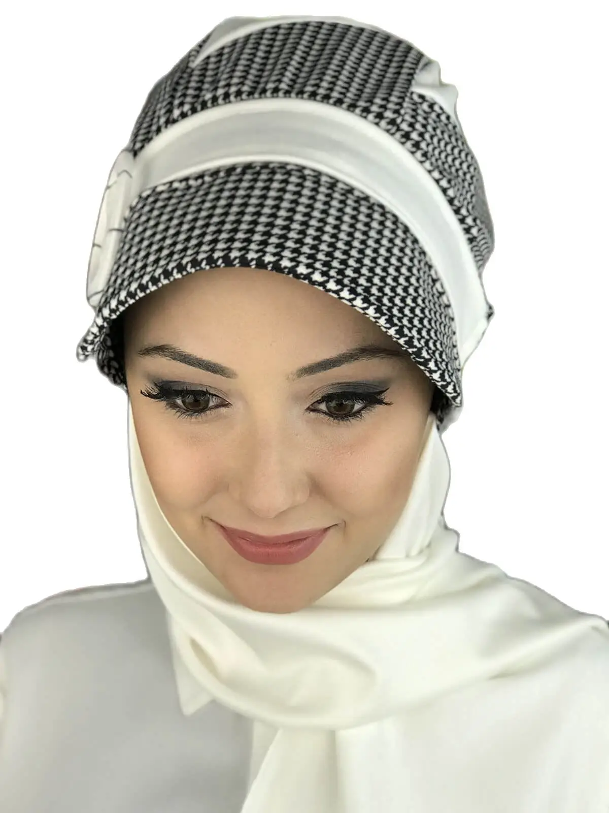 2021 new Fashion Hijab Women Muslim Bathing Cap Islamic Hijab Scarf Scarf Black White White Atkılı Şapka