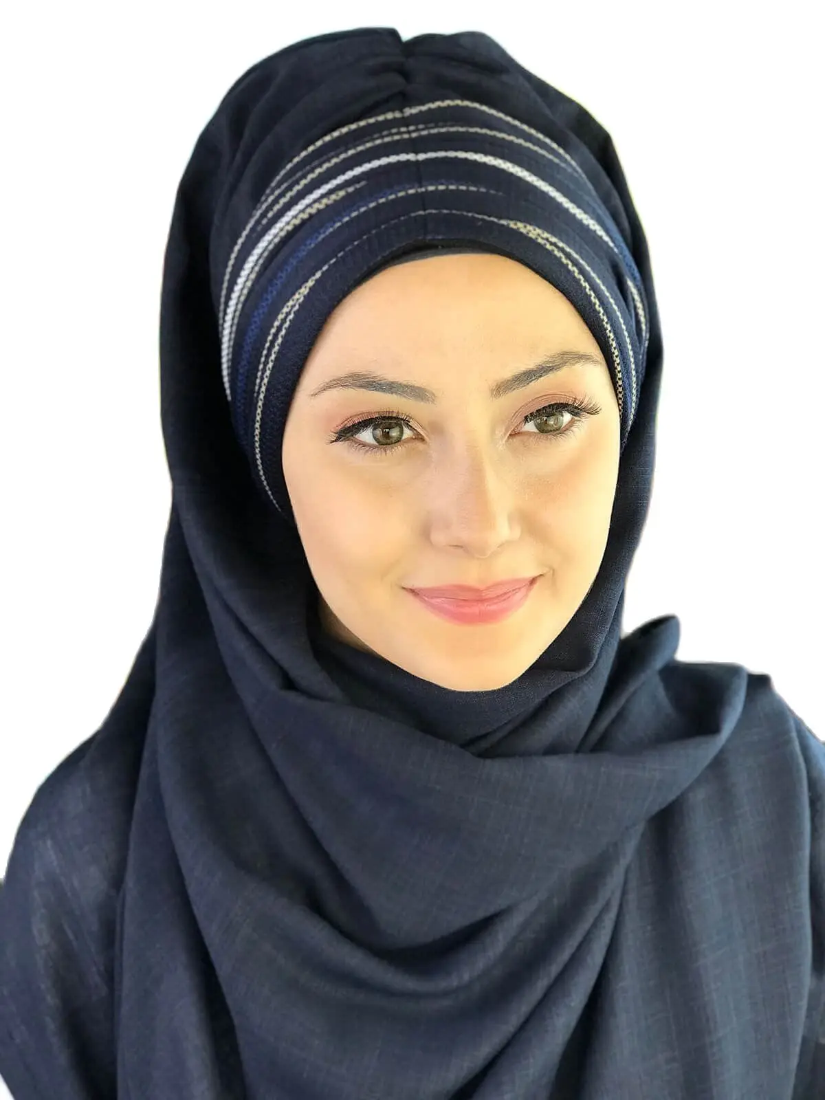 2022 New Fashion Hijab Women Muslim Islamic Chiffon Scarf Hat FoulardNavy Striped Pleated Navy Blue Color Ready Shawl