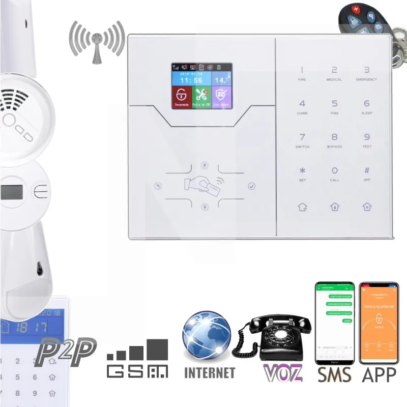 Jandei Kit Alarma IP Gsm Web Android Ios Hogar Y Oficina Via Radio detector de intrusos y ladrón detecta RFID soporte wifi/gsm