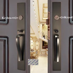 1Set Zinc Rectangular Villa Front Door Lockset Handlset With Thumb Knob Brushed Nickel ORB
