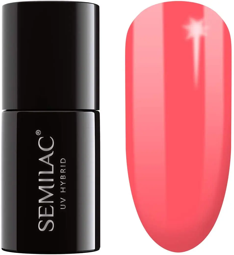 Semilac Classic Coral 006 semi-permanent coverage, UV hybrid nail polish texture Gel