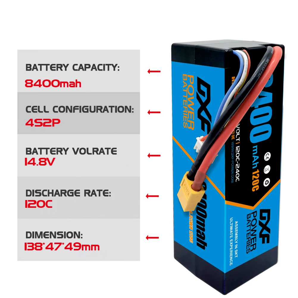 DXF Lipo аккумулятор 2S 3S 4S 7,4 В 11,1 В 14,8 В 5200 мАч 6500 мАч 6750 мАч 7000 мАч 8000 мАч 8400 мАч для запасных частей RC Car Truck Arrama