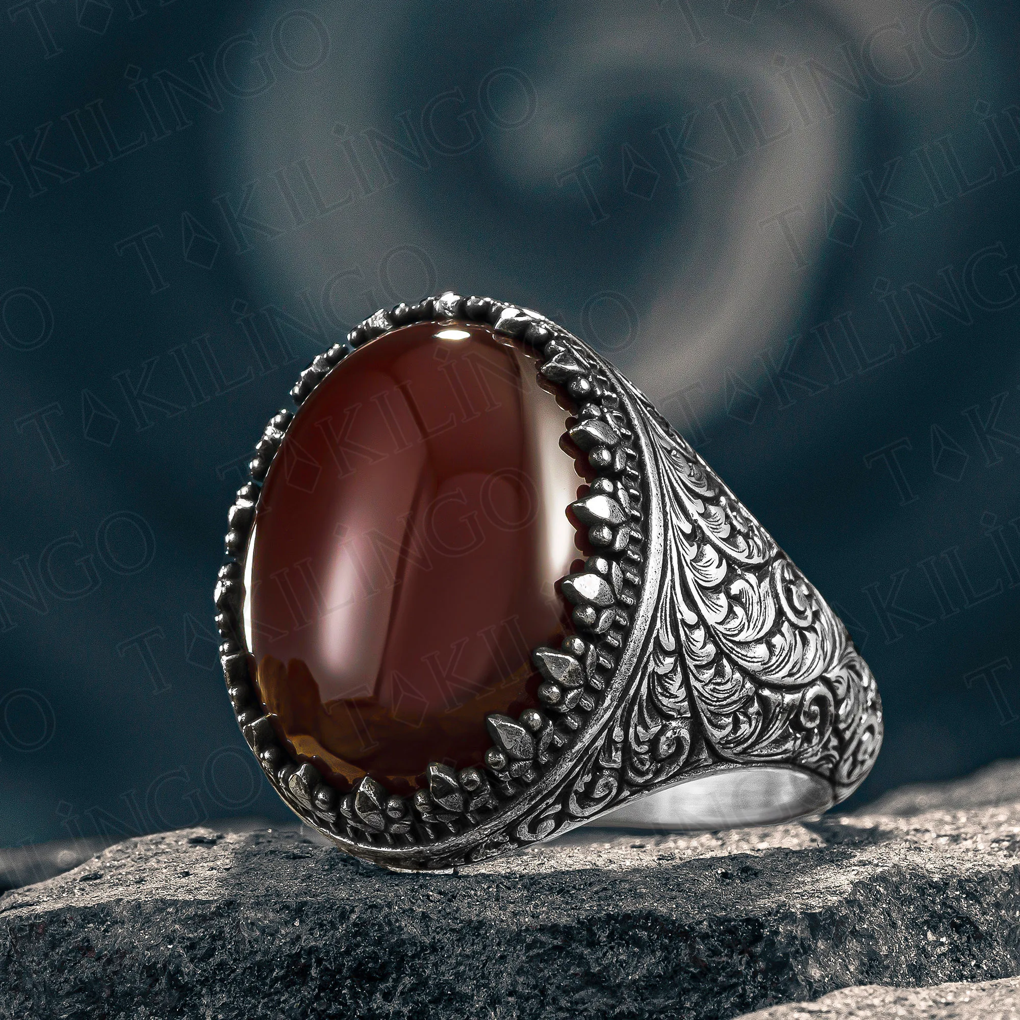 

Elegant Design Solid 925 Sterling Silver Red Agate Stone Men's Ring Hardworking High Quality Handmade Jewelry Gift For Him