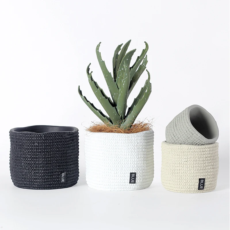 Concrete Flowerpot Silicone Mold Potted Cement Succulents Molds Woven Basket Design Personality Simple flowerpot Silicon Molds