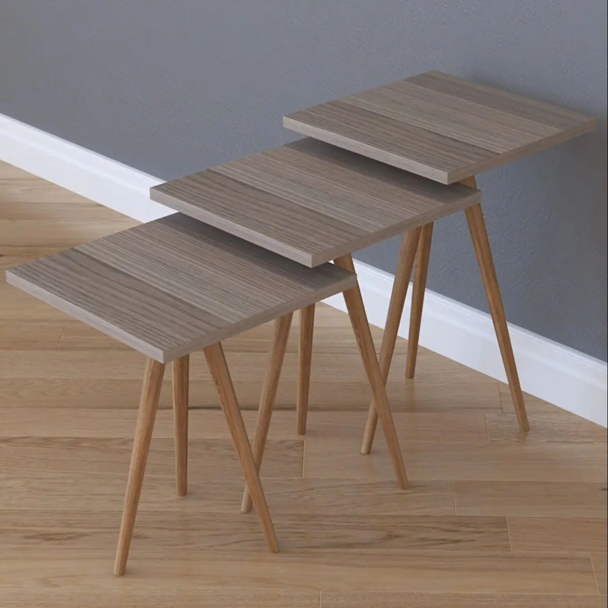 Square Retro 3Pcs Nesting Table Side Table Service Table And Tea Table Living Room Side Table