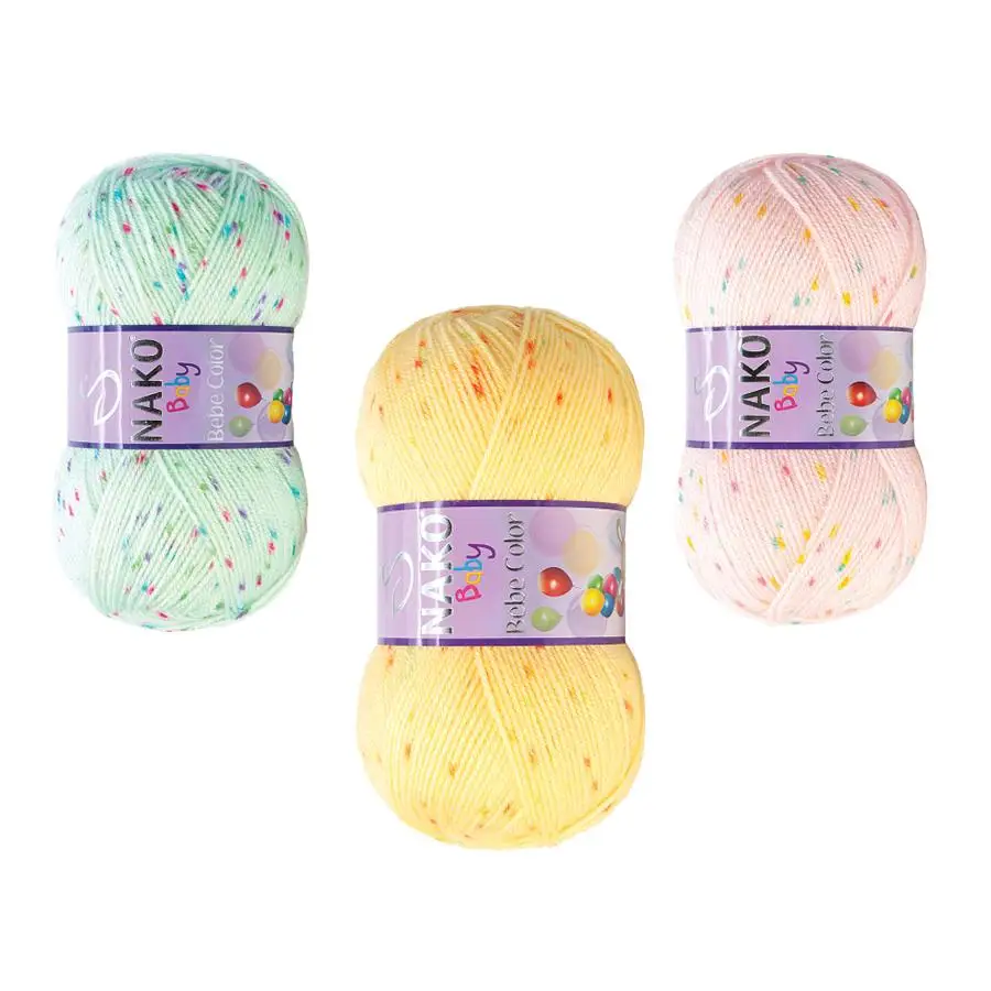 Nako Bebe Color 100% Premium Acrylic 100G. 360 M. Cardigan, Sweater, Scarf, Beret, Booties, Baby Room Textile 5 PCS