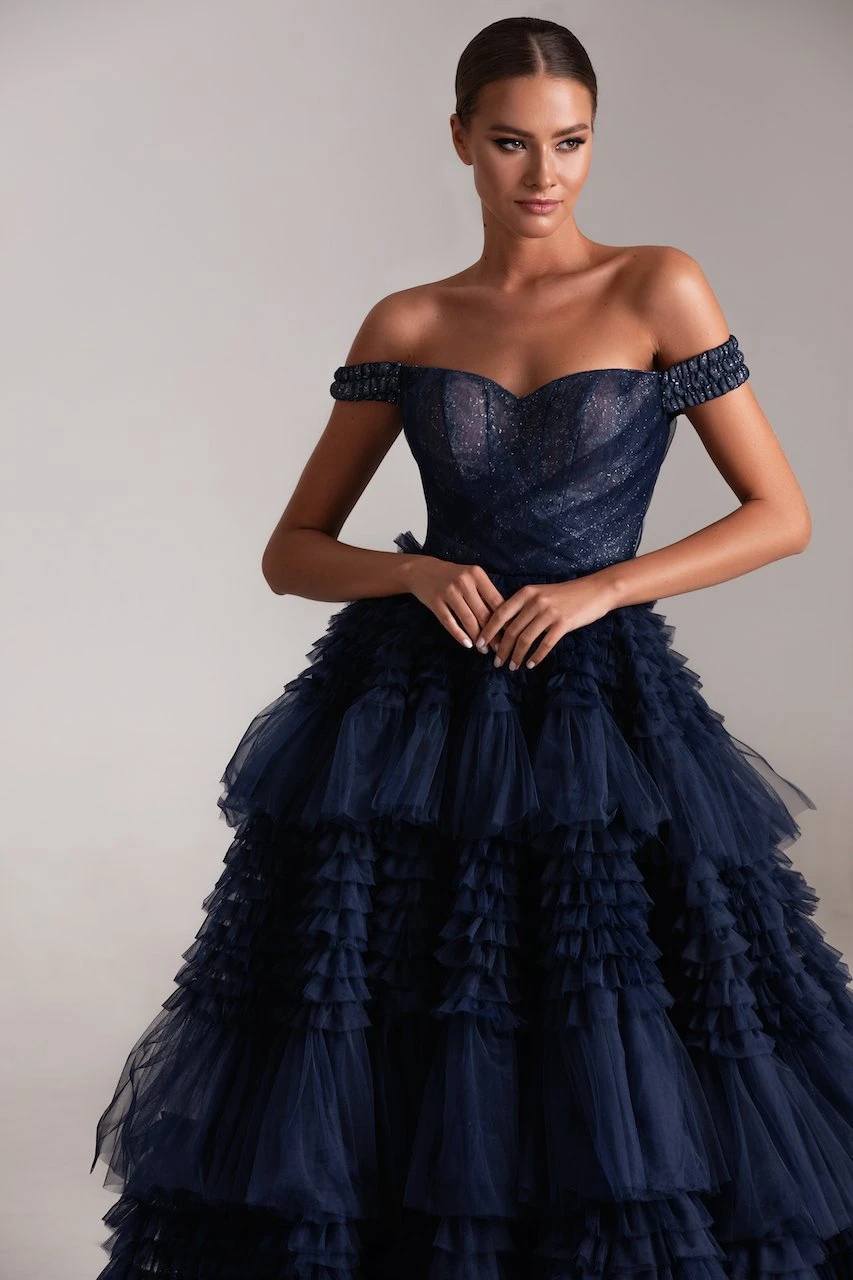 New Fashion Ball Gown Evening Dresses Off The Shoulder Corset Layered Puffy Tulle Long Wedding Prom Dress Luxury Plus Size 2022