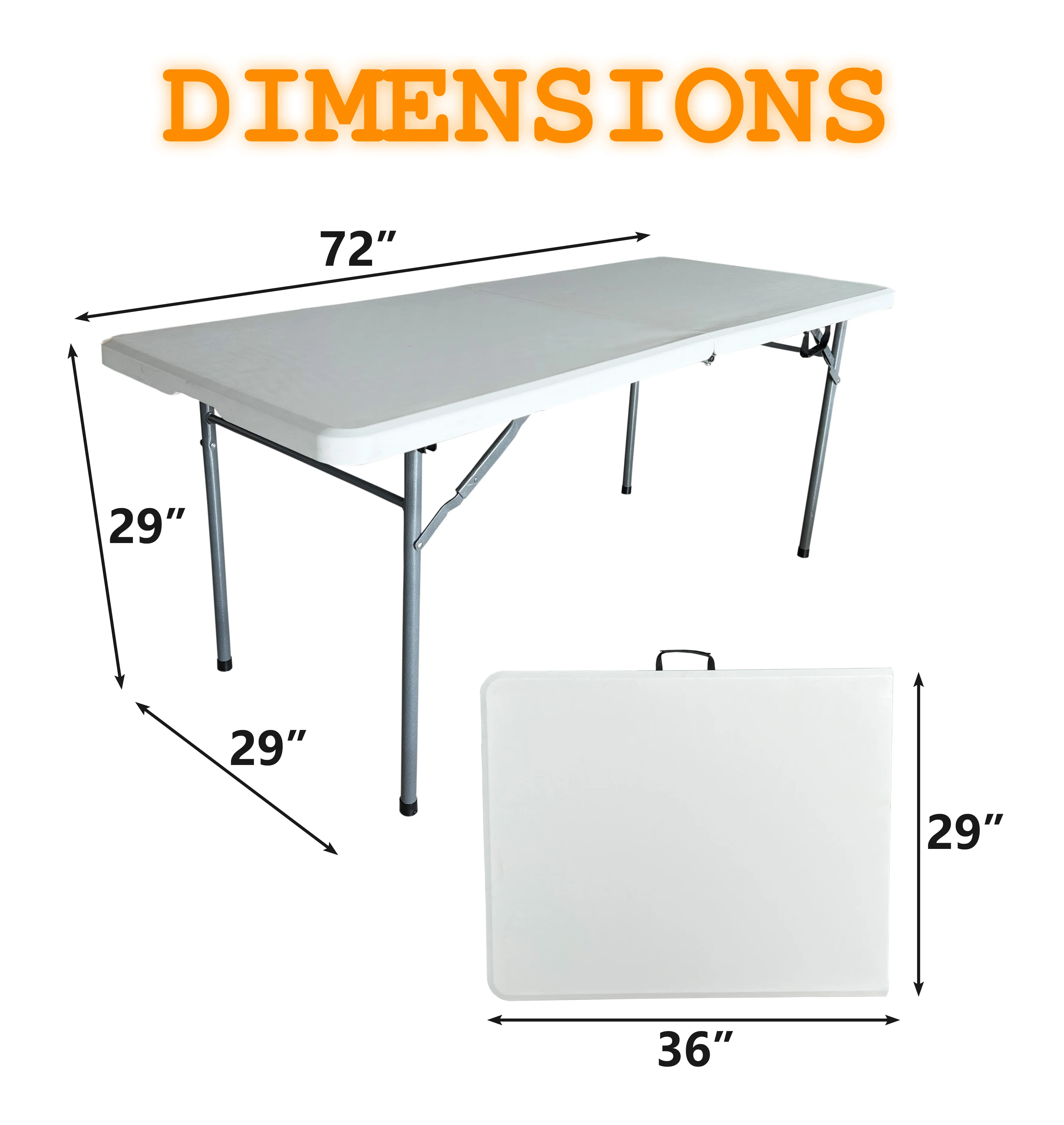 6Ft Commercial Grade Folding Table Fold-in-Half Blow Molded Portable HEAVY-DUTY Indoor&Outdoor for Picnic BBQ Party White[US-W]