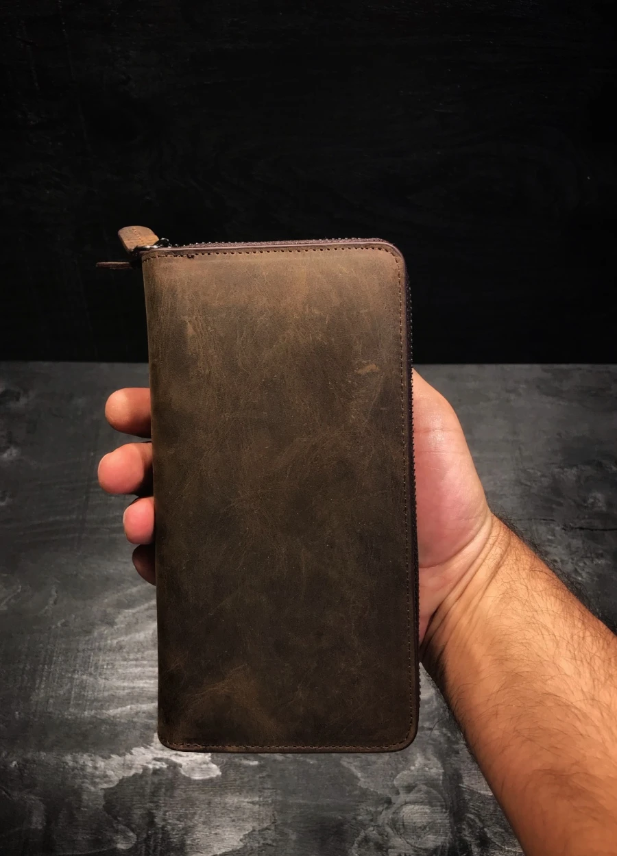 2021 Vintage Lederen Telefoonvak Clutch Bag Portemonnee Kaarthouder Echt Leer Voor Dames En Heren Cadeauzakje Zwartbruin