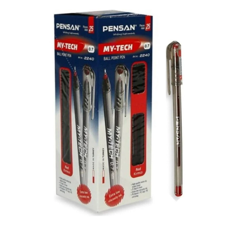 Pensan My-Tech Ballpoint Pen 0.7mm 25 Pcs Economic Pack Color Options Blue Red Black High Quality Brand Office School Supplies