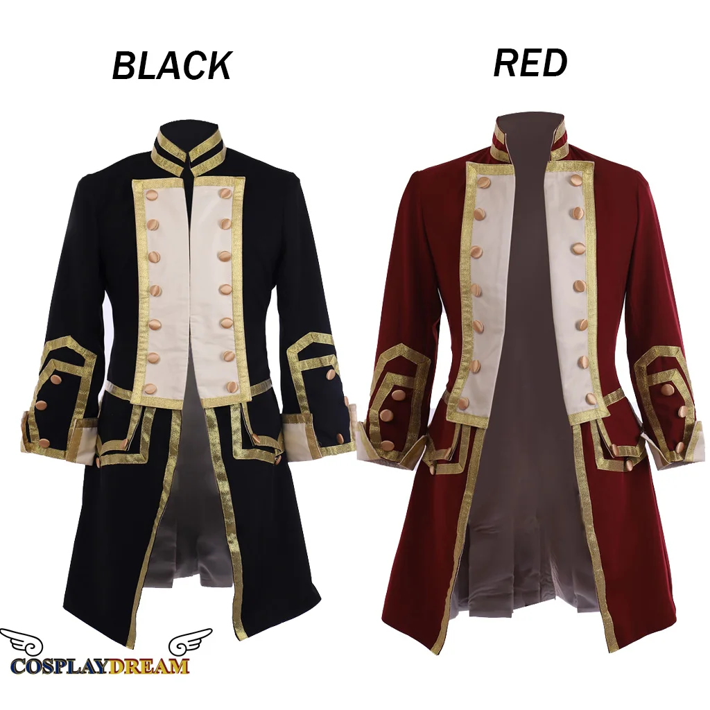 

Medieval Men's 18th Century Colonial Military Black&Red Uniform Tailcoat Costume Victorian Regency Outfit Halloween Costume