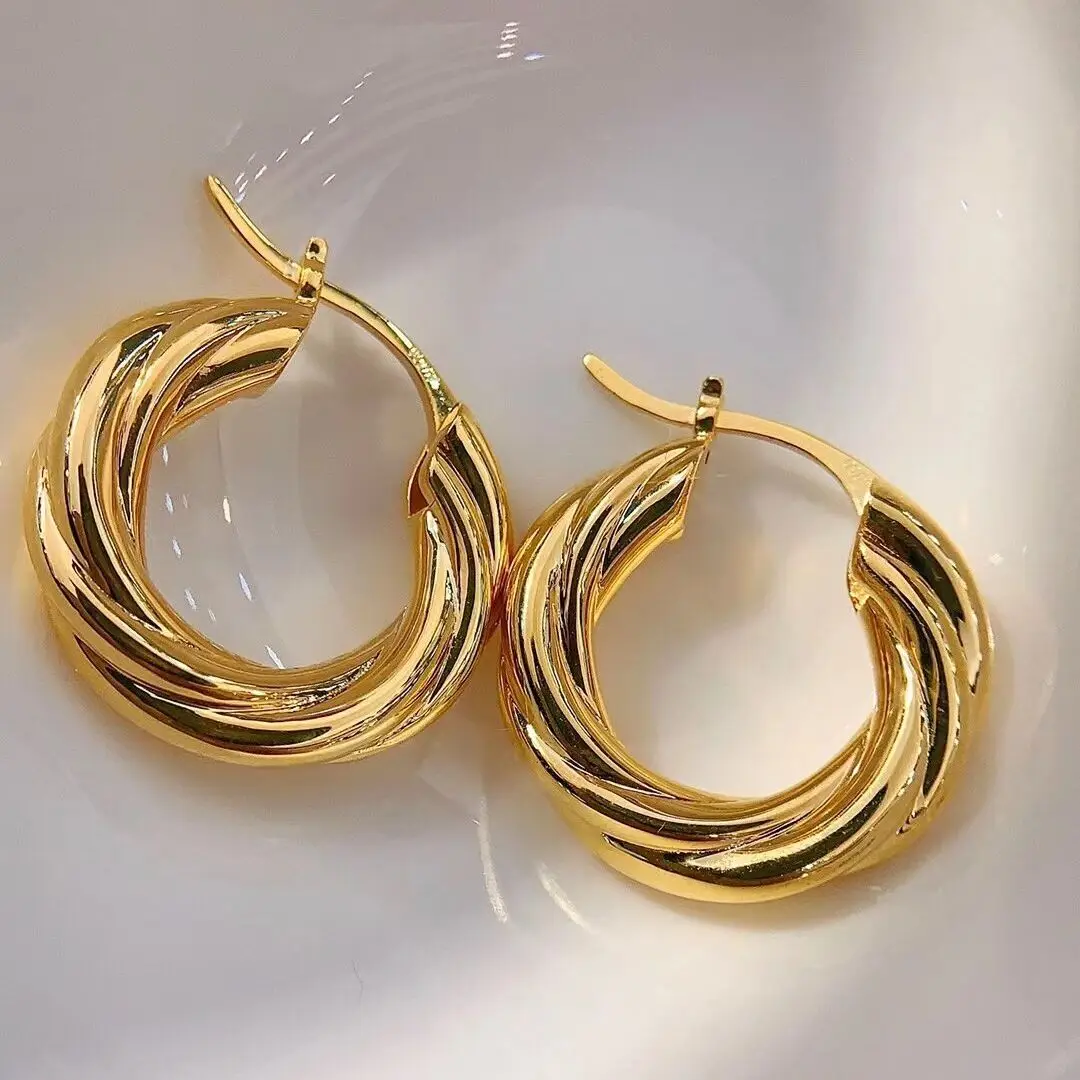 MADALENA SARARA Pure 18k Yellow Gold Women Earrings Water-Wave High Grade AU750 Simple Style