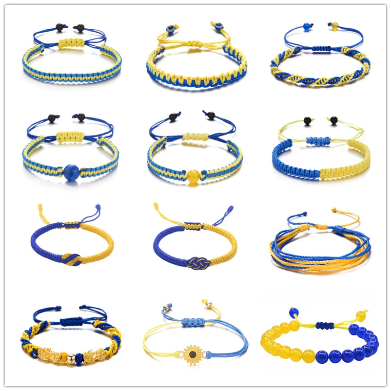 Charm Yellow Blue Ukraine Bracelets For Women Men Handmade Ukrainian Flag Color Woven String Bracelet New Design Couple Jewelry