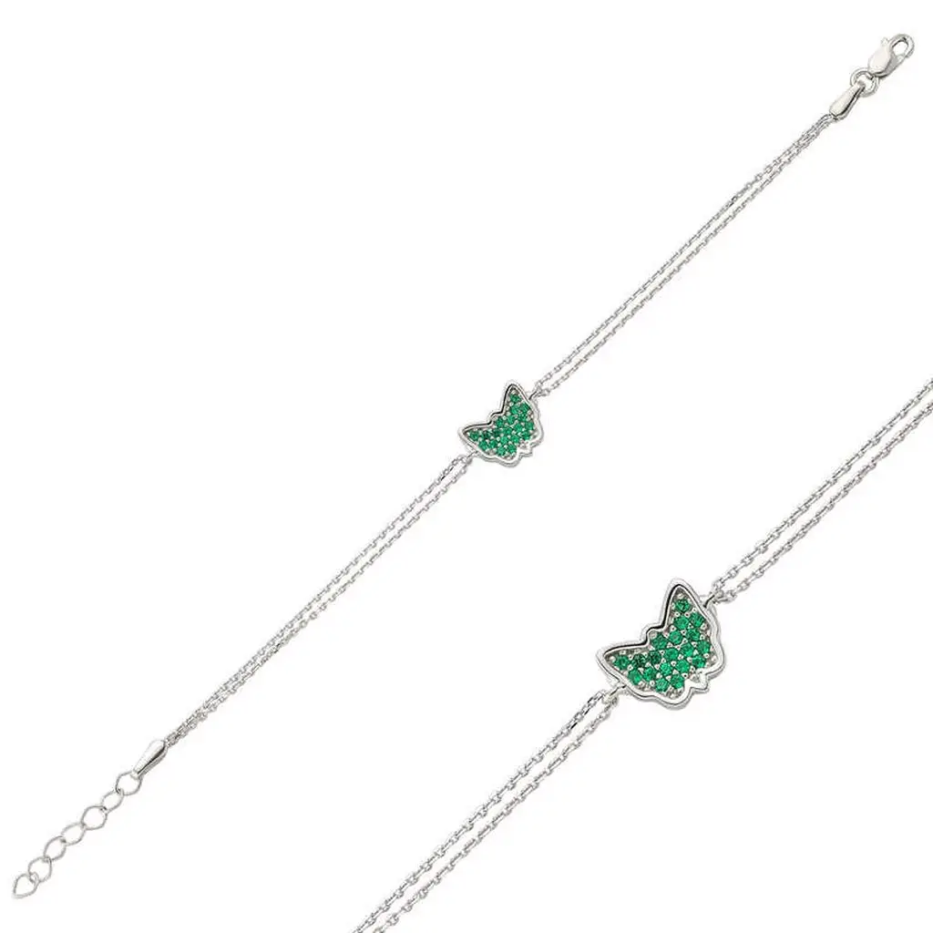 Silver Green Butterfly Women's Bracelet Zircon Stone 925 Sterling Jewelry Wedding Party Birthday Gift - Box -for-Laides-fashion