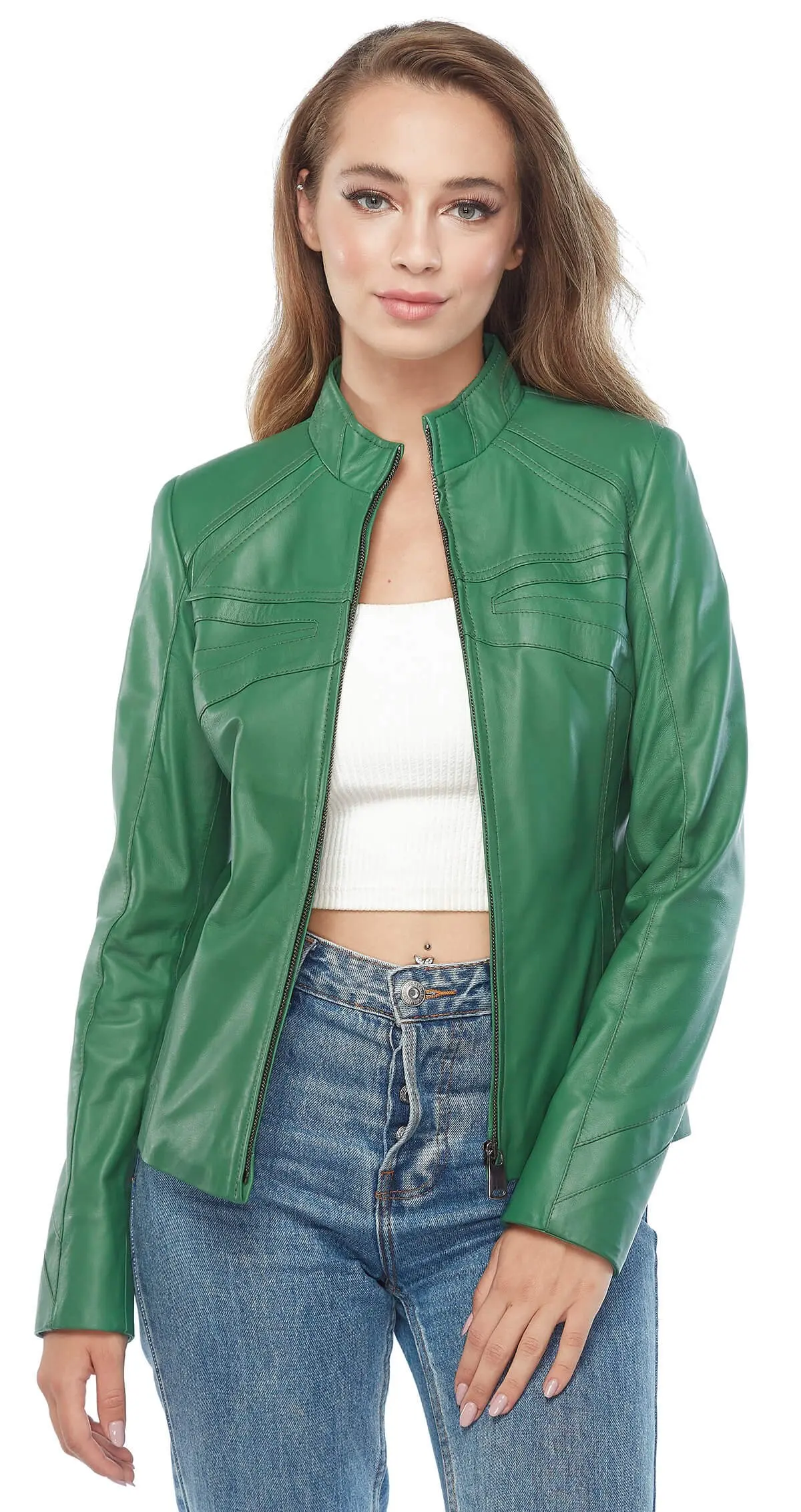 Genuine Leather Women 'S Jacket Coat Sheep Lamb Sheepskin Autumn Winter 2022 Thin Large Size Vintage Biker Cinzia Green