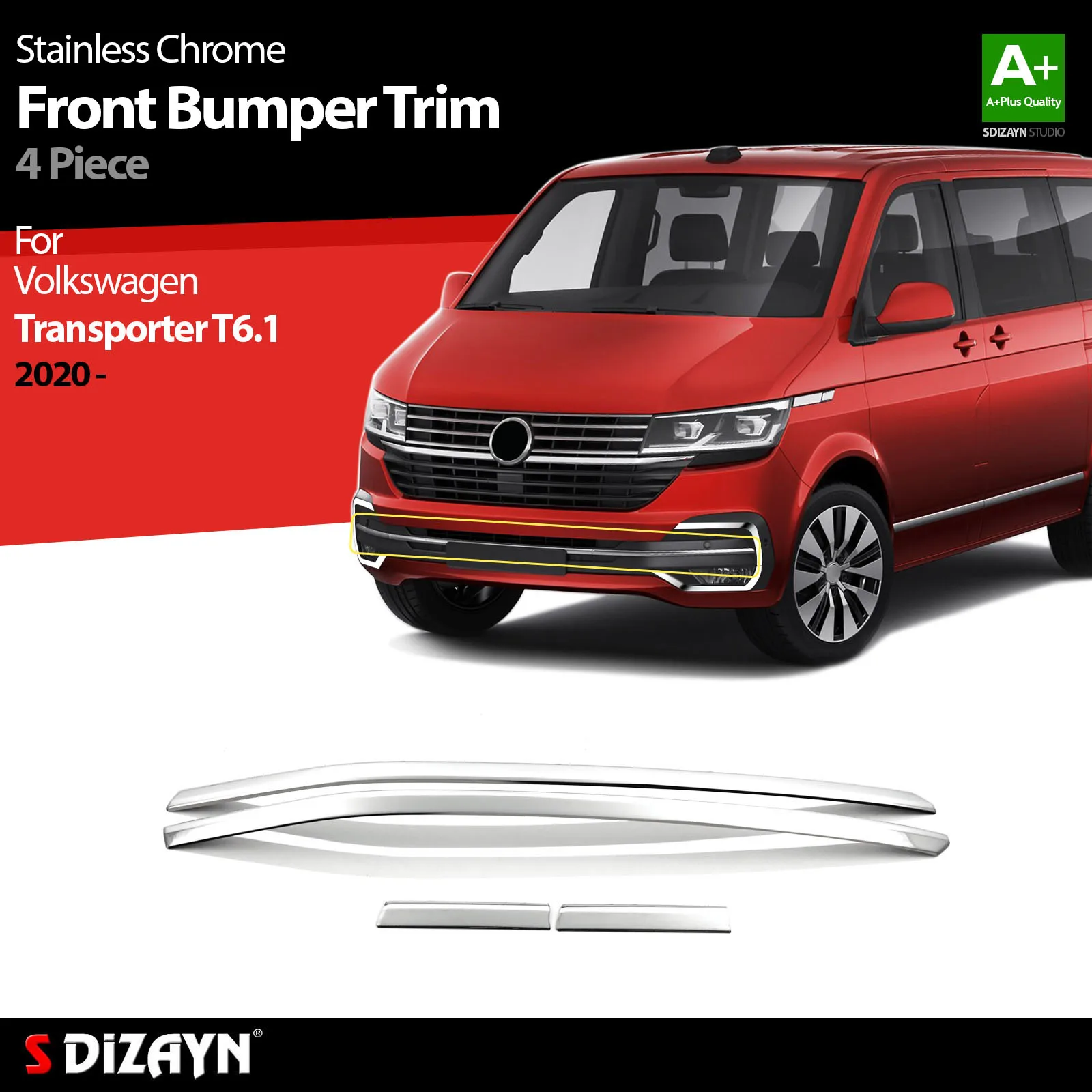 

S Dizayn For Volkswagen Transporter T6 Facelift Chrome Front Bumper Trim Stainless Steel VW Car Accessories Parts Auto Products