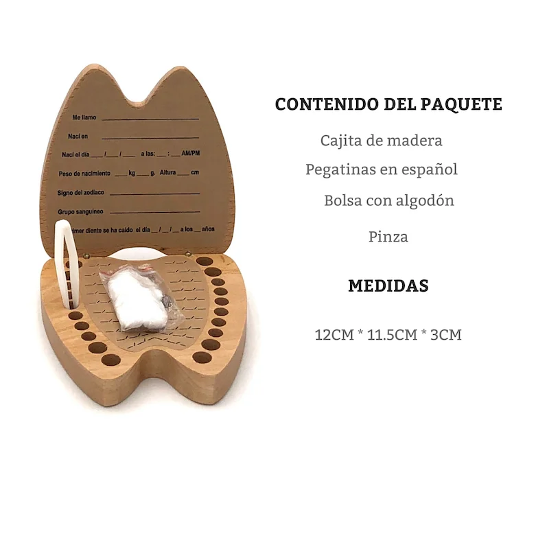 Wooden cash box to save the baby teeth the Tooth Fairy. Version in Spanish image 2