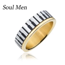 Tungsten Steel Ring Features Piano Keys Black and White 7mm Width Temperament Suitable for Artist Gifts