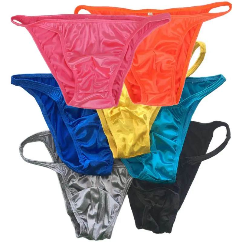 Mens G377Y String Bikini Posing Tanga Front Pouch Moderate Back Shiny Satin Knit mens underwear