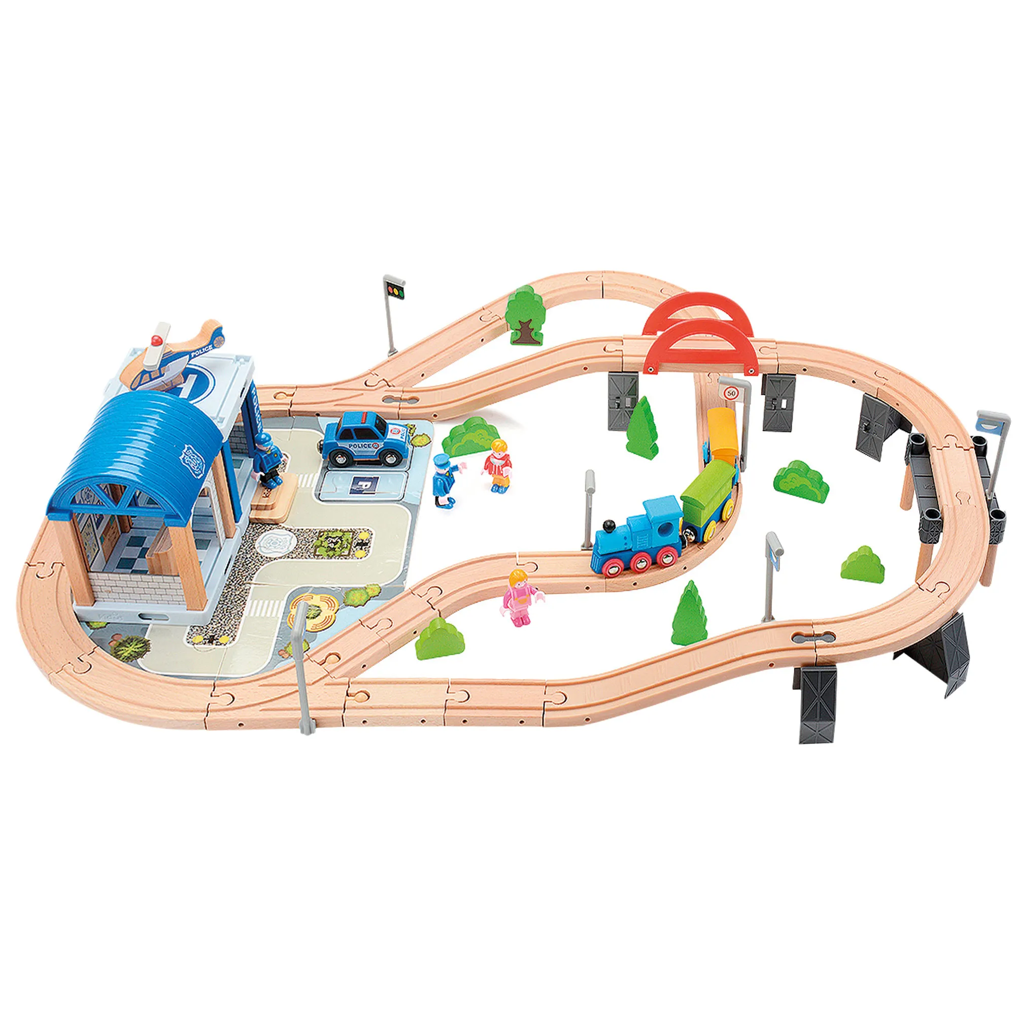 Circuit wooden train police 90 pieces WOOMAX, wooden train, circuit Wood train, wooden trains, toy train, wooden toys, circuit Cars toy, toys for children 3 years, toy cars