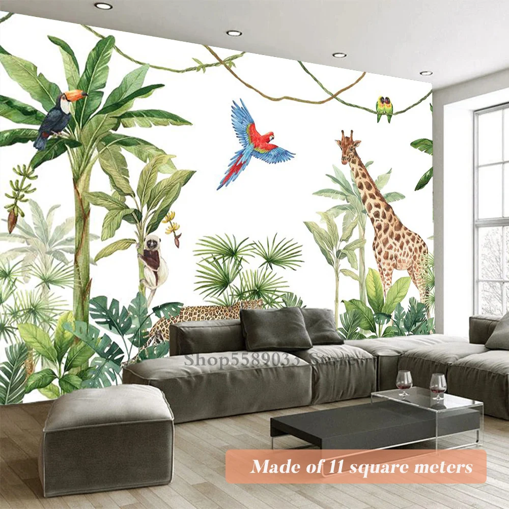 Leopard Parrot Giraffe Wall Paper Canvas Waterproof Gigantic Wallpaper Banana Tree Home Office Room Decoration Wall Art Picture