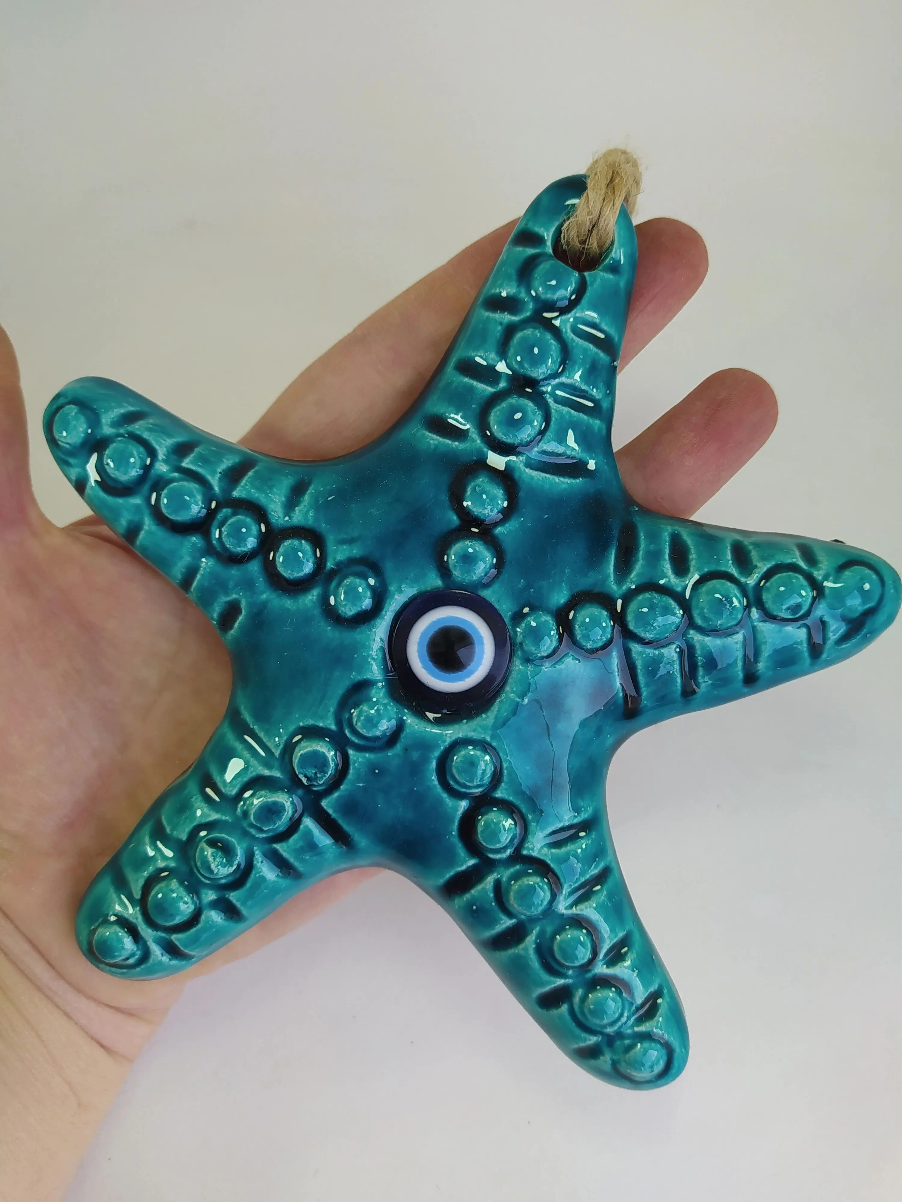 

Ceramic Starfish Evil Eye Pendant Turkish Nazar Handmade Amulet for Wall Hanging Talisman Boho Home Decor Protector