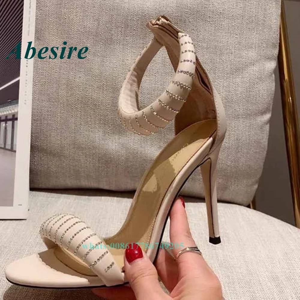 

Crystal Stiletto Sandals Shoes for Women 2022 Summer Peep Toe Crystal Thin Heel Sandals High Heels Back Zip Luxury Newborn Sexy