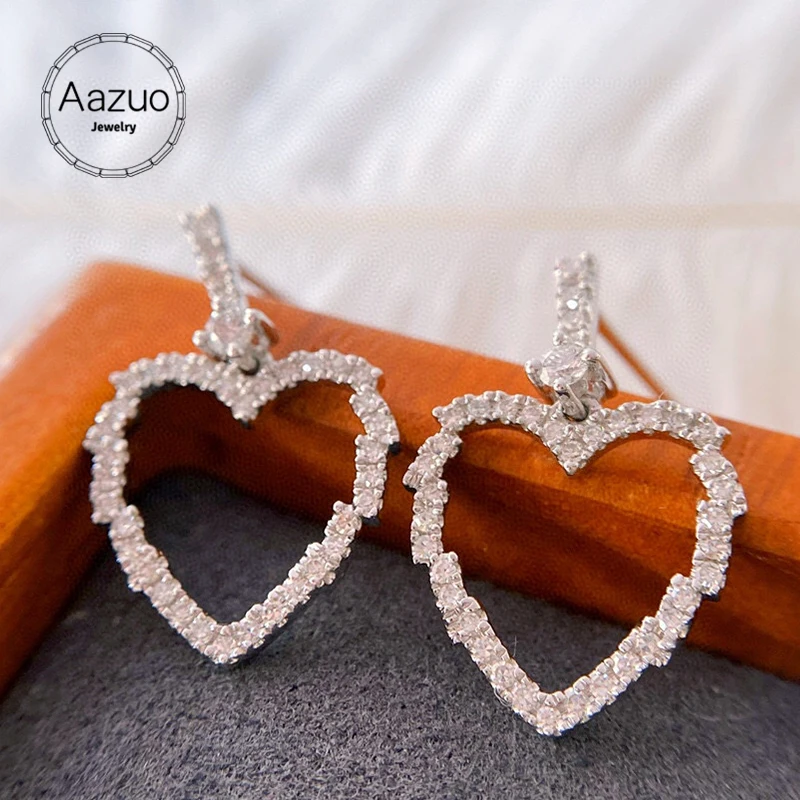 

Aazuo Real 18K White Gold Real Natrual Diamonds 0.35ct H SI Heart Shape Hook Earrings gifted for Women Wedding Party Au750