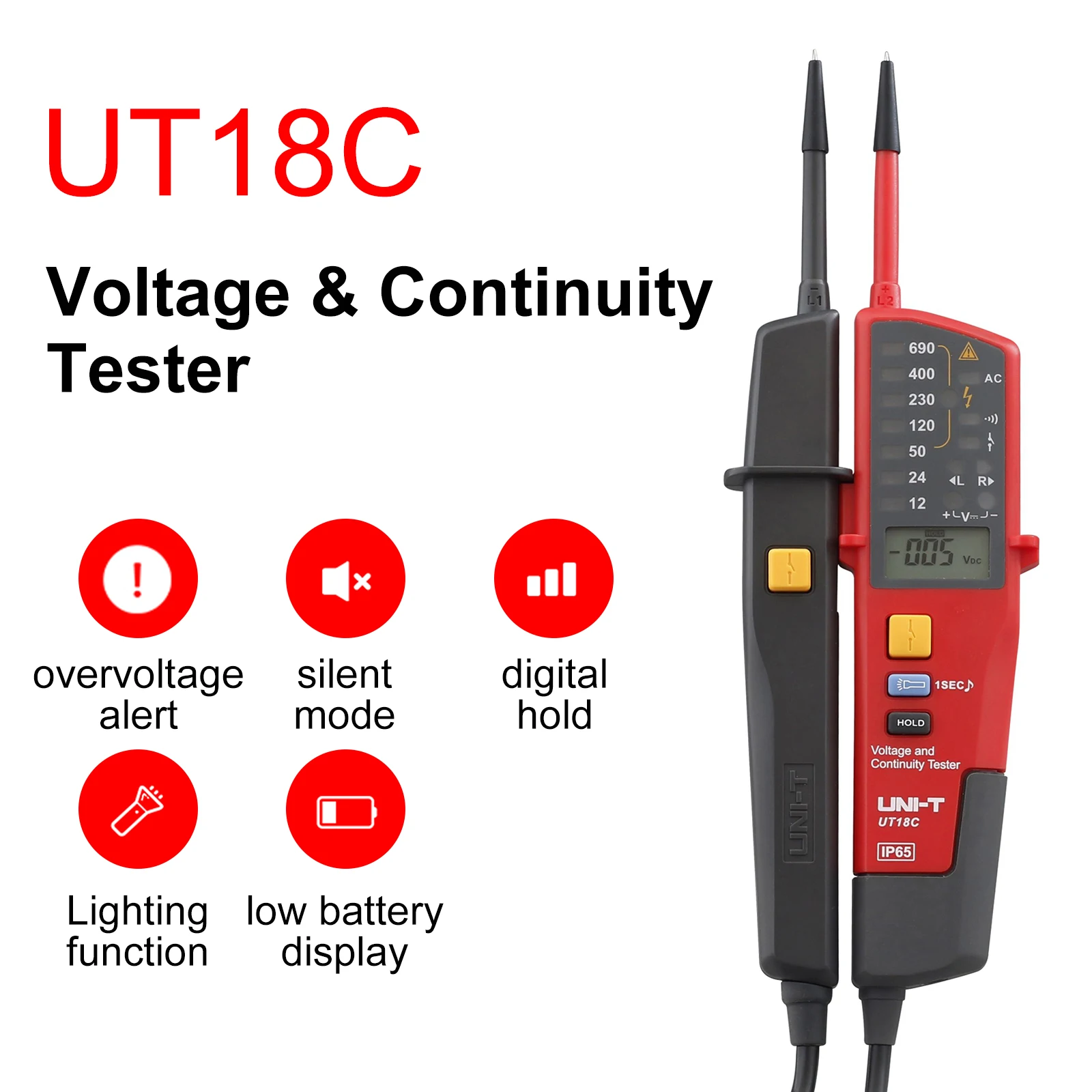 Original UNI-T UT18C UT18D Auto Range Voltage Meter Continuity RCD Tester LCD/LED Detector