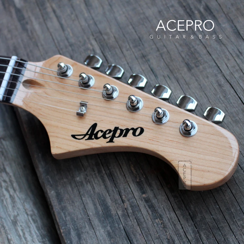 In Stock Acepro Blue LED Light Electric Guitar, Clear Acrylic Body, Transparent Pickguard and Knob, 3 Single Pickups, Maple Neck