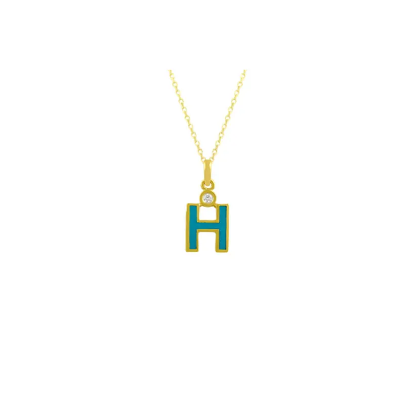 14K Solid Gold Initial Custom H Letter Id Necklace