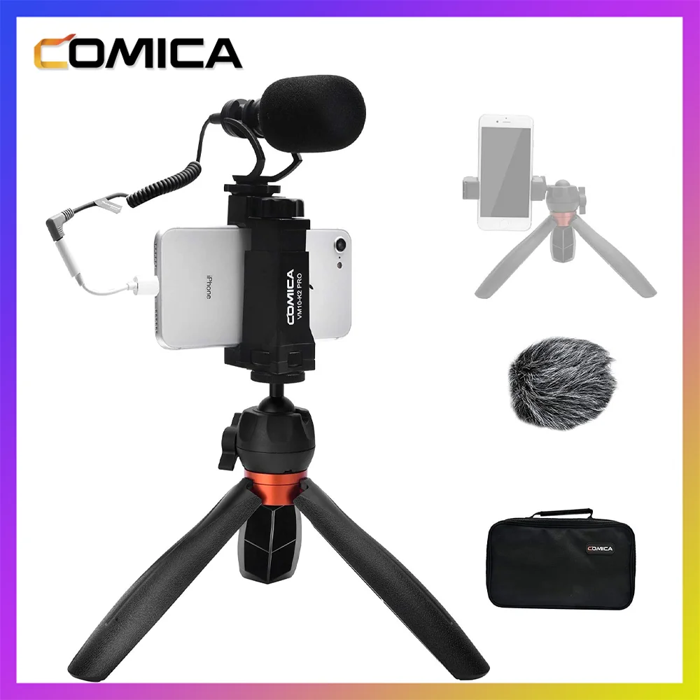 

Comica CVM-VM10-K2 PRO Smartphone Video Suit with Shotgun Mic for iPhone Android Phones Tripod Vlog Kit for Youtube Live Record