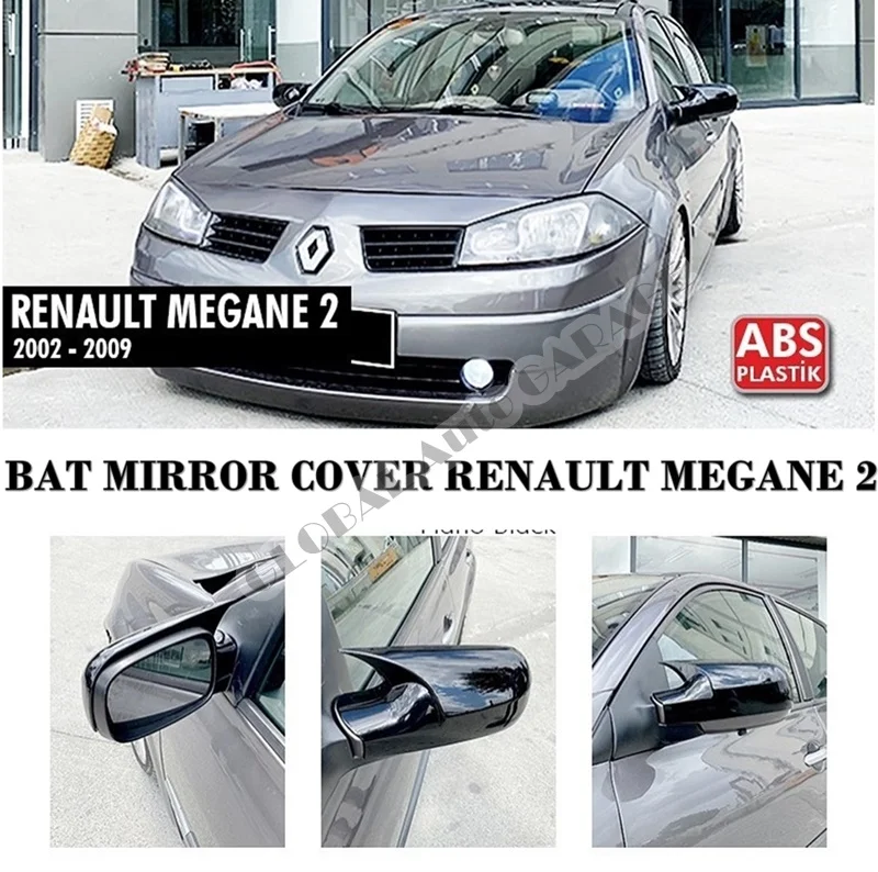 For RENAULT MEGANE 2 Hatchback Sedan Bat Mirror Cover 2002-2009 Glossy Piano Black Wing Car Styling Auto Accessory Universal