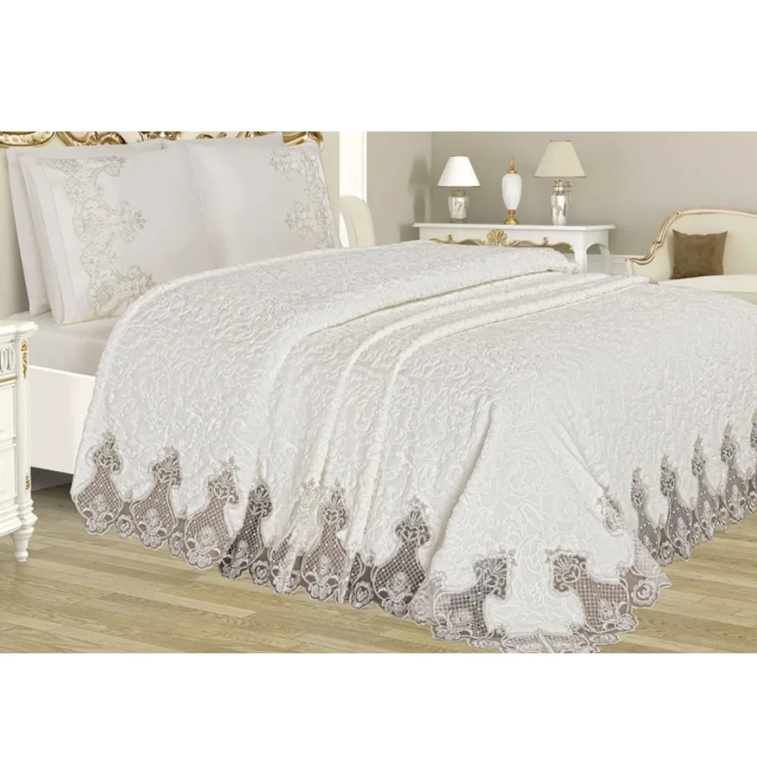 Elegant French Guipure Lacey Embroidered Blanket Set 6PCS Bedcover/Bedspread/Bed Sheet Lacey Pillowcases Quality Bed Linen DUBAI