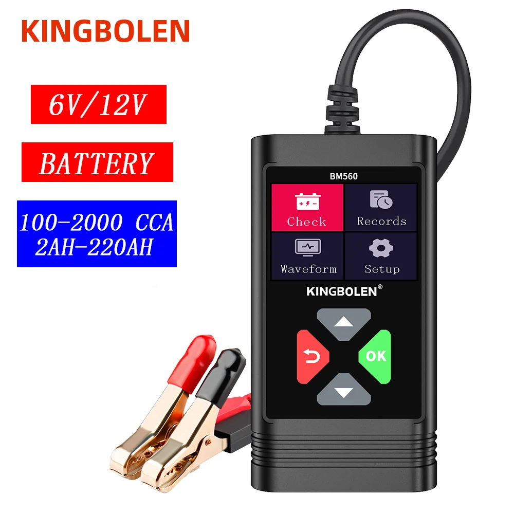 

New KINGBOLEN BM560 6V 12V Car Battery Tester Analyzer 100-2000 CCA 2-220AH Cranking Test Reverse Protection Charge Check