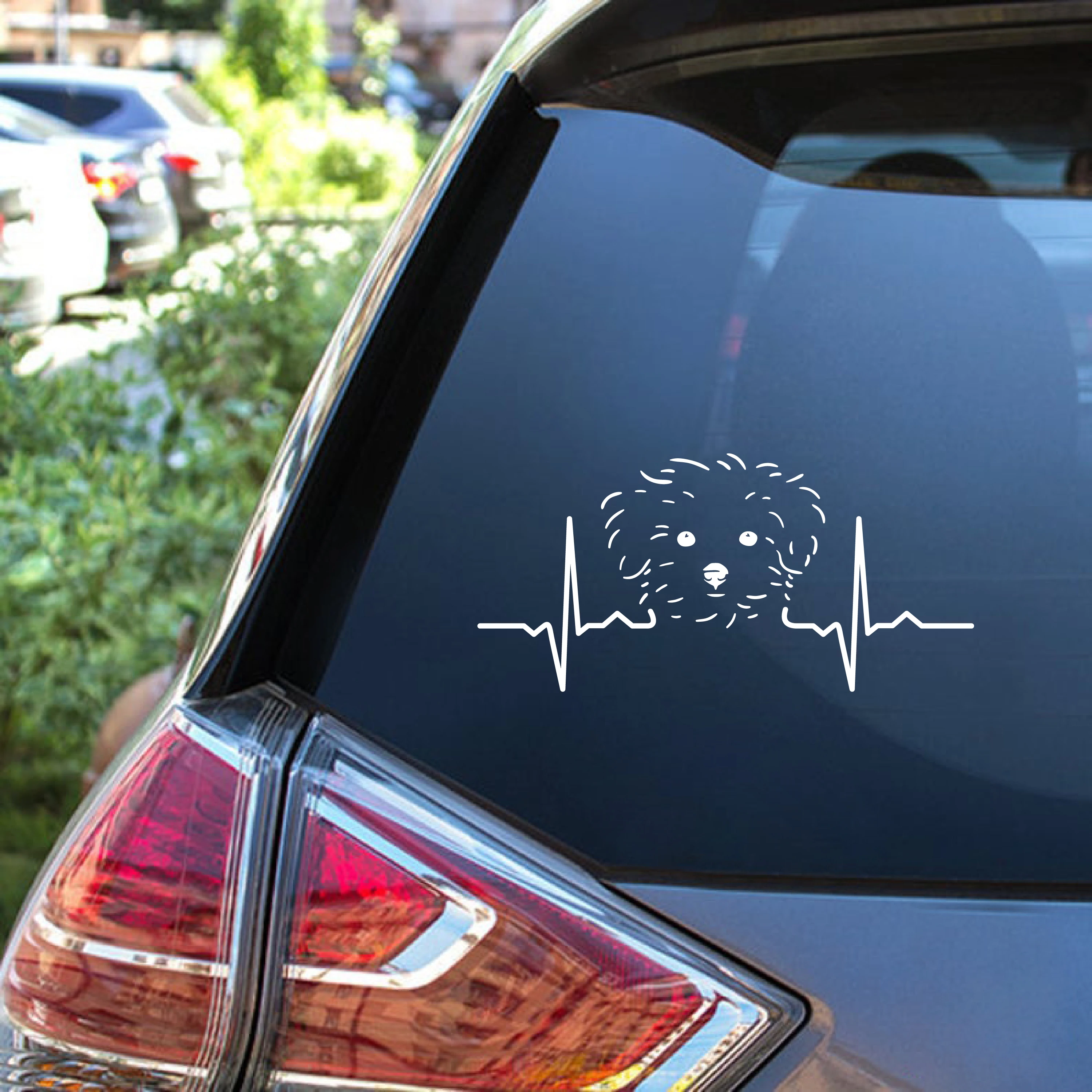 Maltańczyk Heartbeat Vinyl Art Sticker Dekoracja okna samochodu, naklejki na laptopa z twarzą psa do Apple Macbook Pro / dekoracji powietrznej