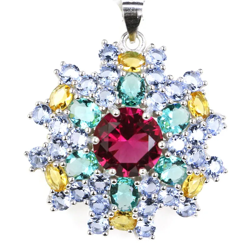 

34x29mm Jazaz Multi Color 5.7g Created Garnet Aquamarine Citrine Tanzanite Smokey Topaz Dating 925 Solid Sterling Silver Pendant