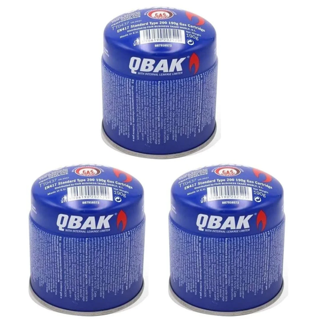 QBak - Cartucho De Gas Perforable, 190 gr, Bombonas de Gas Butano Para Hornillo de Camping Gas Cocina Acampada Campo Playa. PACK 3/6/12