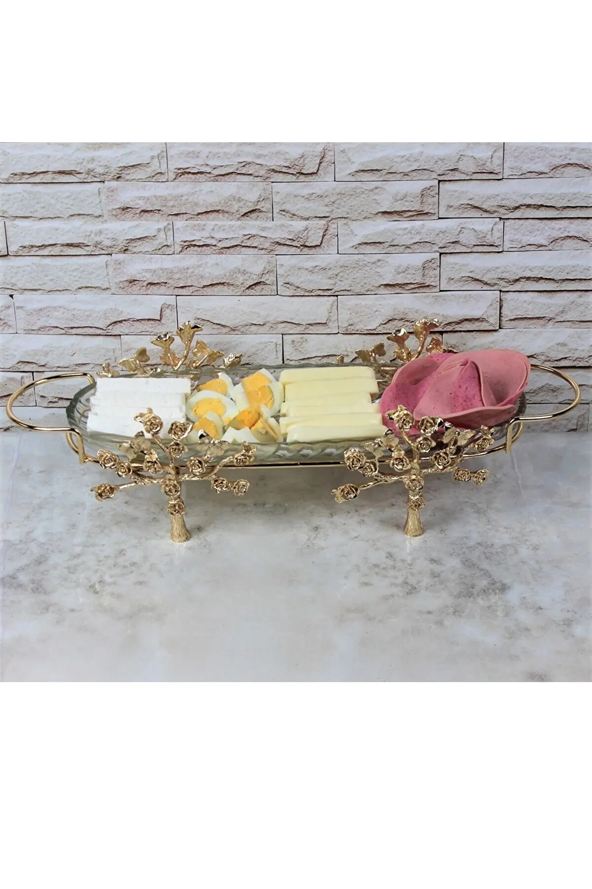 New design gold color Butterfly Foot Breakfast Serving Plate Stylish design cake snack fruit presentation Plate 39x13 cm Fast sh