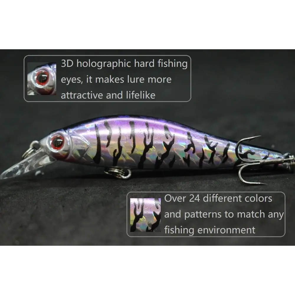 wLure Minnow Fishing Lures 9cm 9g Sinking Jerkbait Twitch Pause Action to Control #6 Black Treble Hooks 3D Silocon Eyes M431