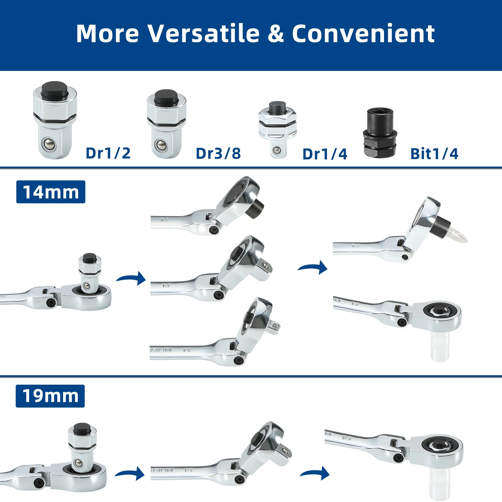 Flex Head Ratcheting Wrench Set,Combination Ended Spanner kits, Chrome Vanadium Steel Hand Tools Socket Key Ratchet Wrench set s