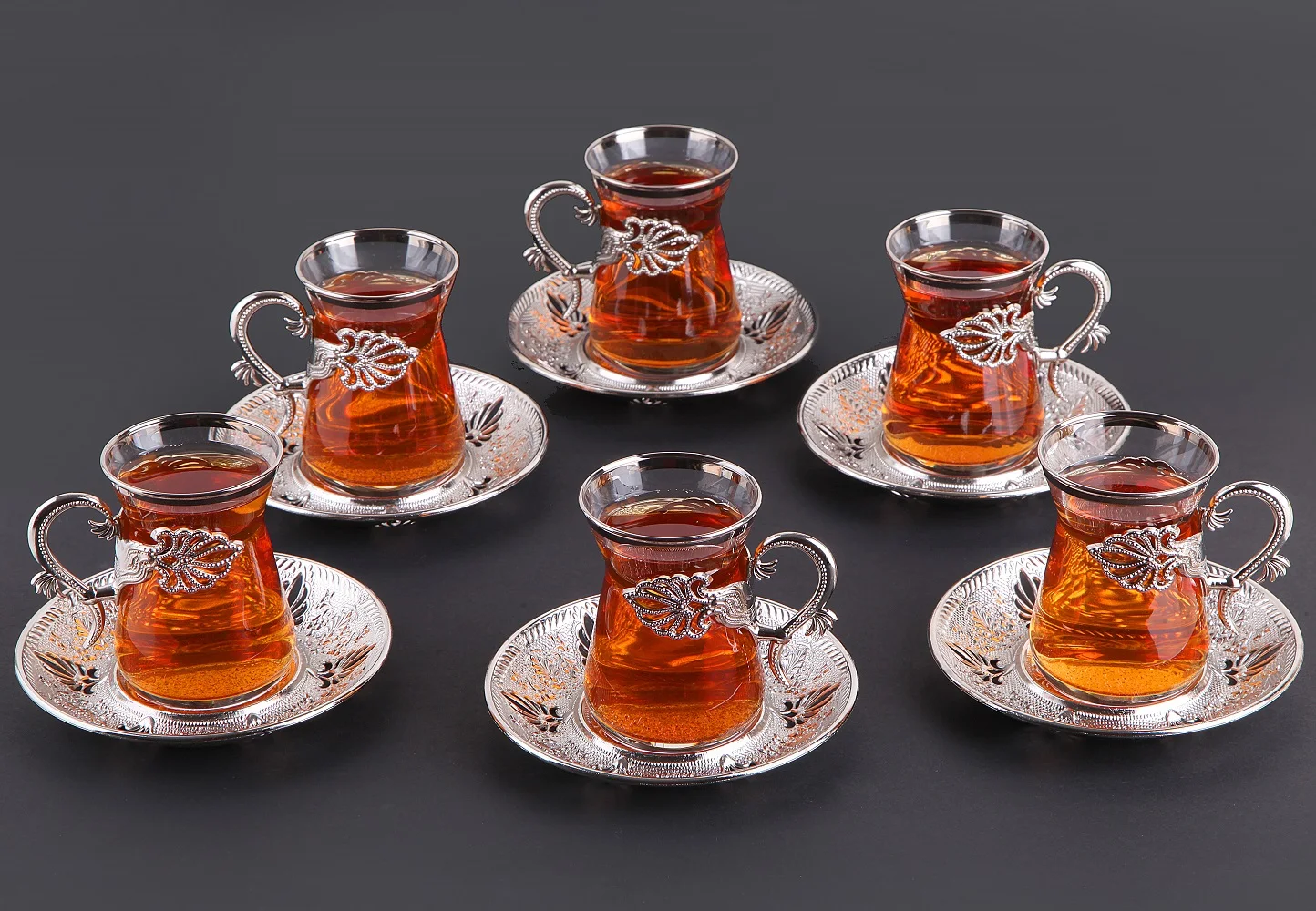 Turkish Tea Set For 6 Person 12 Pieces Silver Color