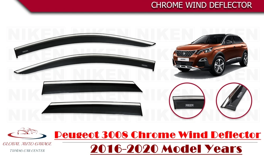 

For PEUGEOT 3008 Chrome Rain Wind Deflector 2016 2017 2018 2019 2020 Sunshade Curtains Car Windshield Auto Accessory Universal