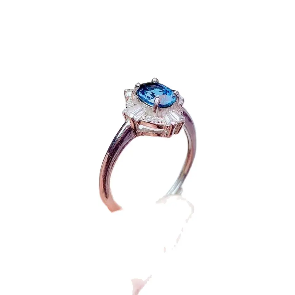 

KJJEAXCMY Boutique fine jewelry 925 sterling silver inlaid natural gem stones blue topaz adjustable Female ring Miss woman girl