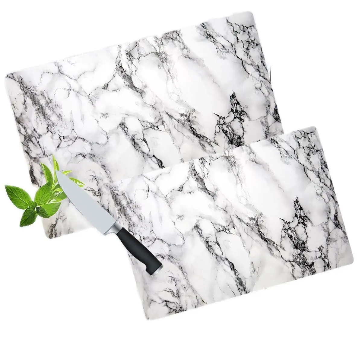 Cutting Board Chopping Board Tempered Glass Kitchen Accessories White Marble Patterned Glass Cutting Board 2 PCs Set Antibacterial Bread Meat Cheese Vegetable Fruit Cutting Board 30x40cm Heat Resistant UV Printing Glas