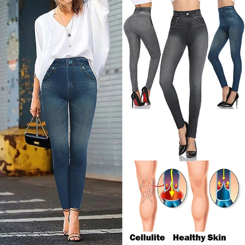 Damskie legginsy z nadrukiem dżinsowym moda wyszczuplające legginsy Push Up Faux dżinsy legginsy rozciągliwe drukowane krótkie legginsy spodnie lato