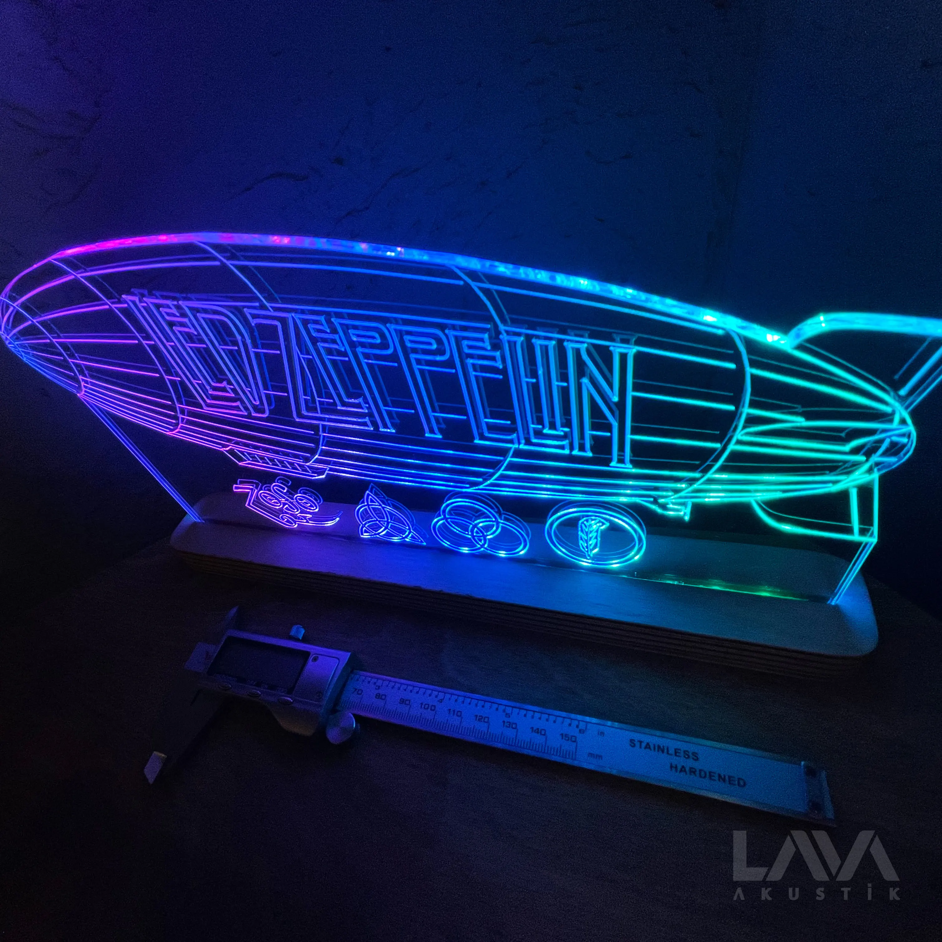 Zeppelin Metal Blues Folk RGB LED Light USB Lamp Remote Full Animation Color Night Fan Hard Rock Band